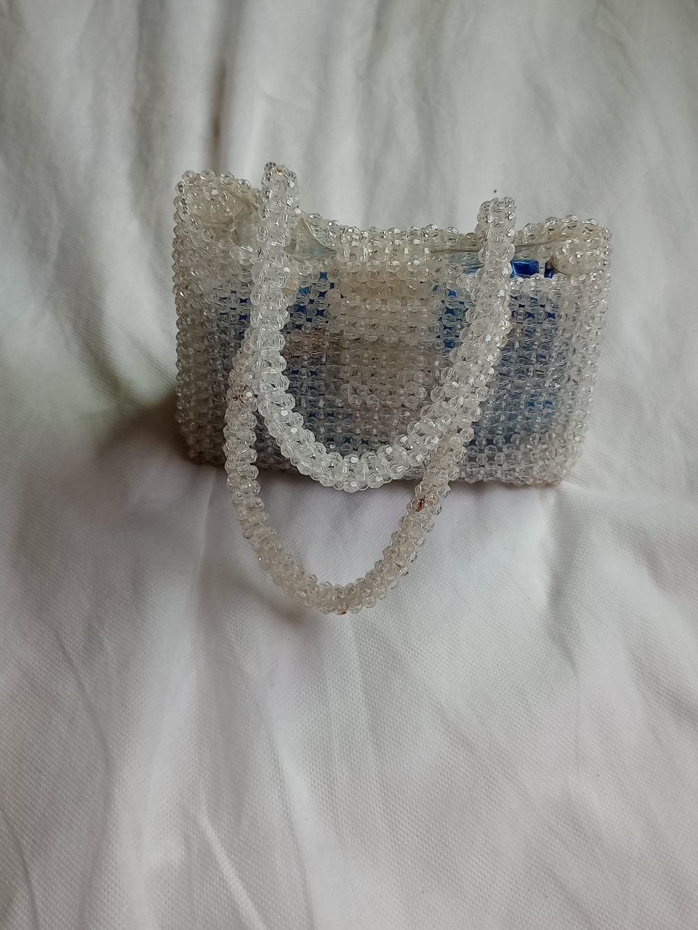 Clear Beaded Mini Tote Bag in Transparent Crystal